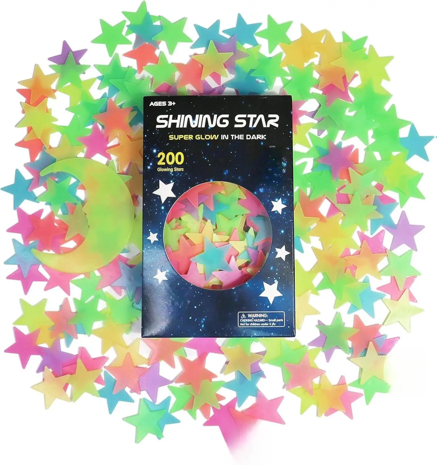 Glow in The Dark Stars and Moon Stickers for Ceiling - 200pcs 3D Luminous Adhesive Stars Create Realistic Starry Sky - Room Decor for Kids Bedroom,