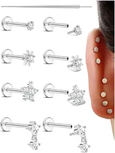 Helix Piercings Threadless Flat Back Earrings Studs 316L Surgical Steel Push in Nose Studs Rings CZ Tragus Cartilage Conch Labret Earring Hypoallergenic Lip Nostril Medusa Piercing Jewelry Helix Pierced Ring 20G 18G 16G