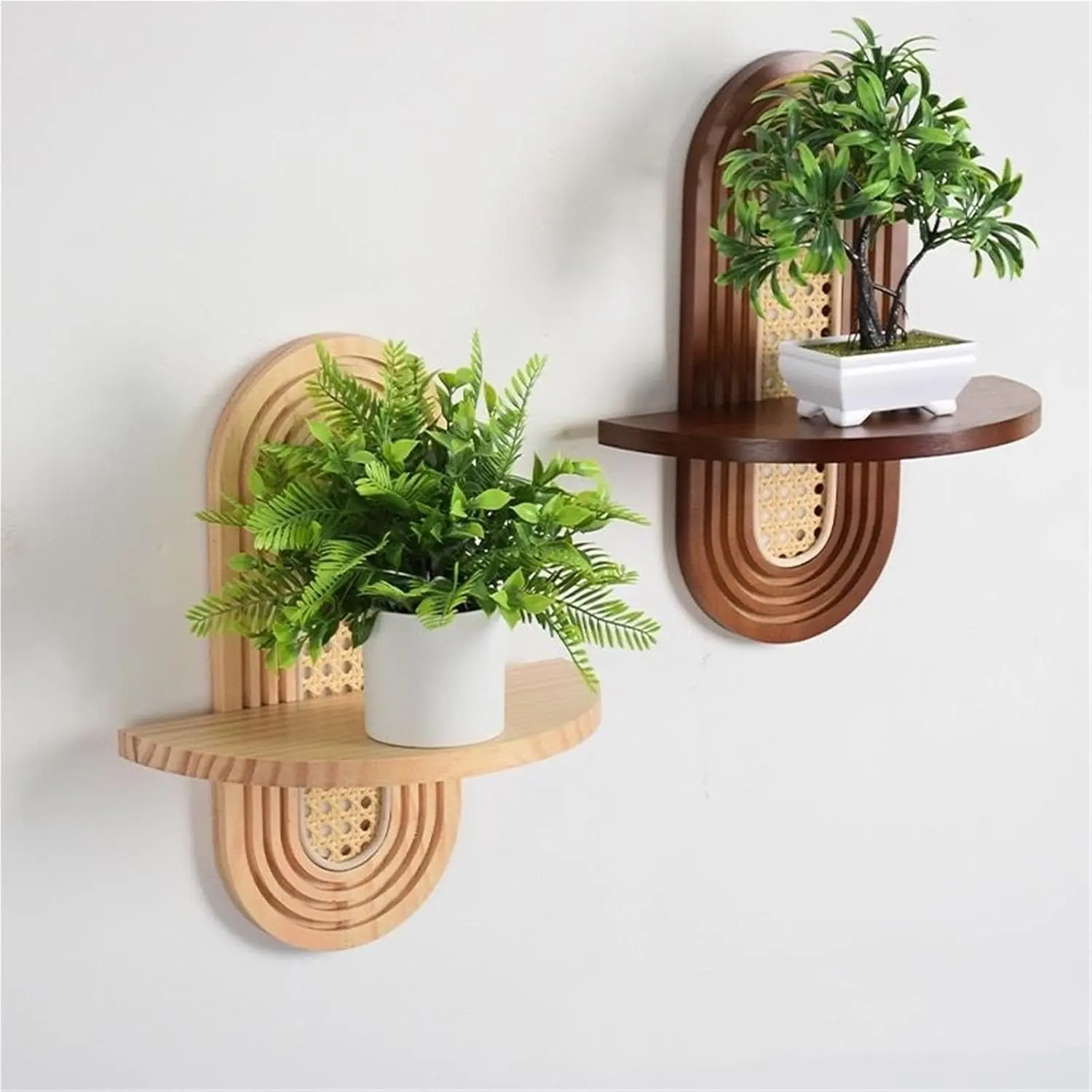 2 Pieces Arched Shelves, Bohemian Style Wall Mounted Shelves, Wooden Hanging Shelves, Bedroom and Living Room Decor(Multicolor)