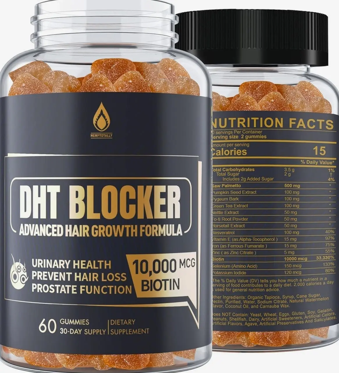 DHT Blocker Gummies Hair Growth Supplement, Super Potency Saw Palmetto & Biotin 10000 mcg for Women & Men, Plus 12 Proprietary Blend - Prevent Hair Loss, Blocking DHT Receptors, Hormonal Balance