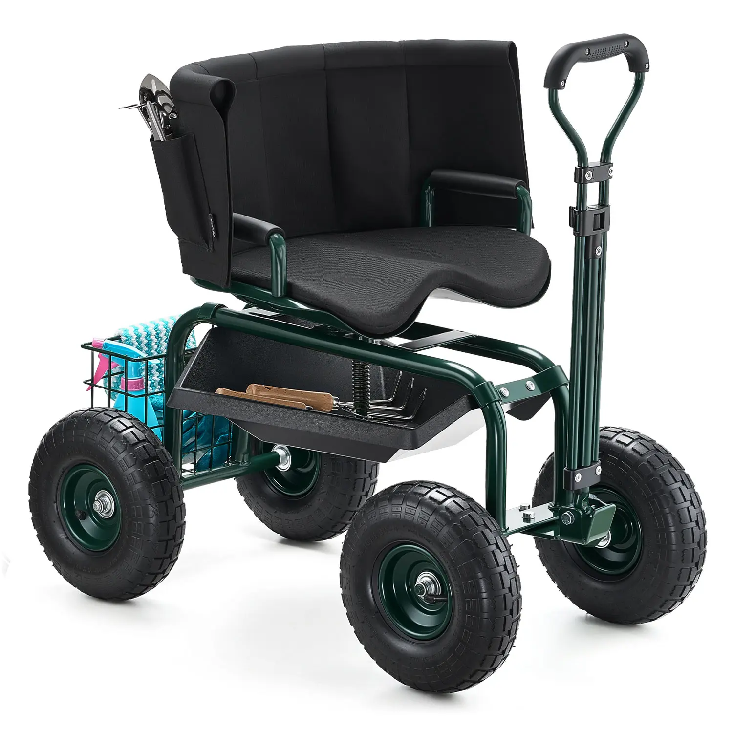 【Summerfinds】VEVOR Garden Seat with Wheels,Rolling Garden Stool with Height Adjustable & 360° Swivel Seat400lbs Weight CapacityGardening Cart BenchErgonomic Backrest & Tool Storagefor GardenYardPatio, Outdoor Garden Accessories