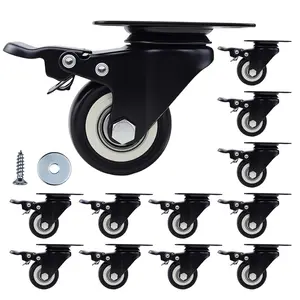 2 Inch Caster Wheels Set of 12, Heavy Duty Casters,with ,No Noise Locking Polyurethane (PU) Wheels, for Furniture and Workbench Load 800lbs