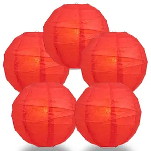 5-Pack 14 Inch Red Free-Style Ribbing Round Paper Lantern