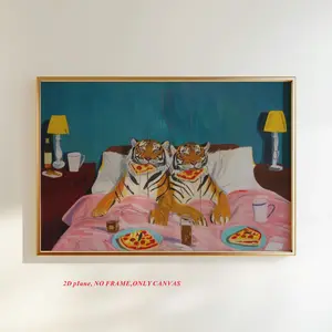 1 piece/set, Tiger-Print Pizza Theme Wall Art: Dopamine Decor Artistic Vintage Art Print, Creative Home Decor Painting, Printed Art Wall Hanging, Frameless, 2D Flat