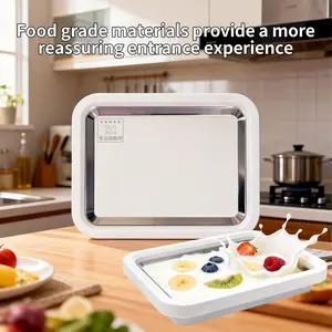 Food Grade Stainless Steel & ABS+PP Rolled Ice Cream Maker At Home Kit DIY Tray for Families & Parties Safe Non-Slip Design