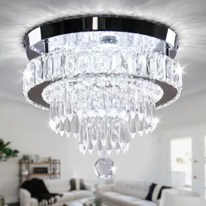 11.8-inch Modern Crystal Chandelier, Recessed Ceiling Design, Cool White Light, Ideal for Bedroom, Living Room, Dining Room, Hallway, Perfect for Home Decoration and Gift Giving party holiday activities party favor family decor Premium Lighting waterproof