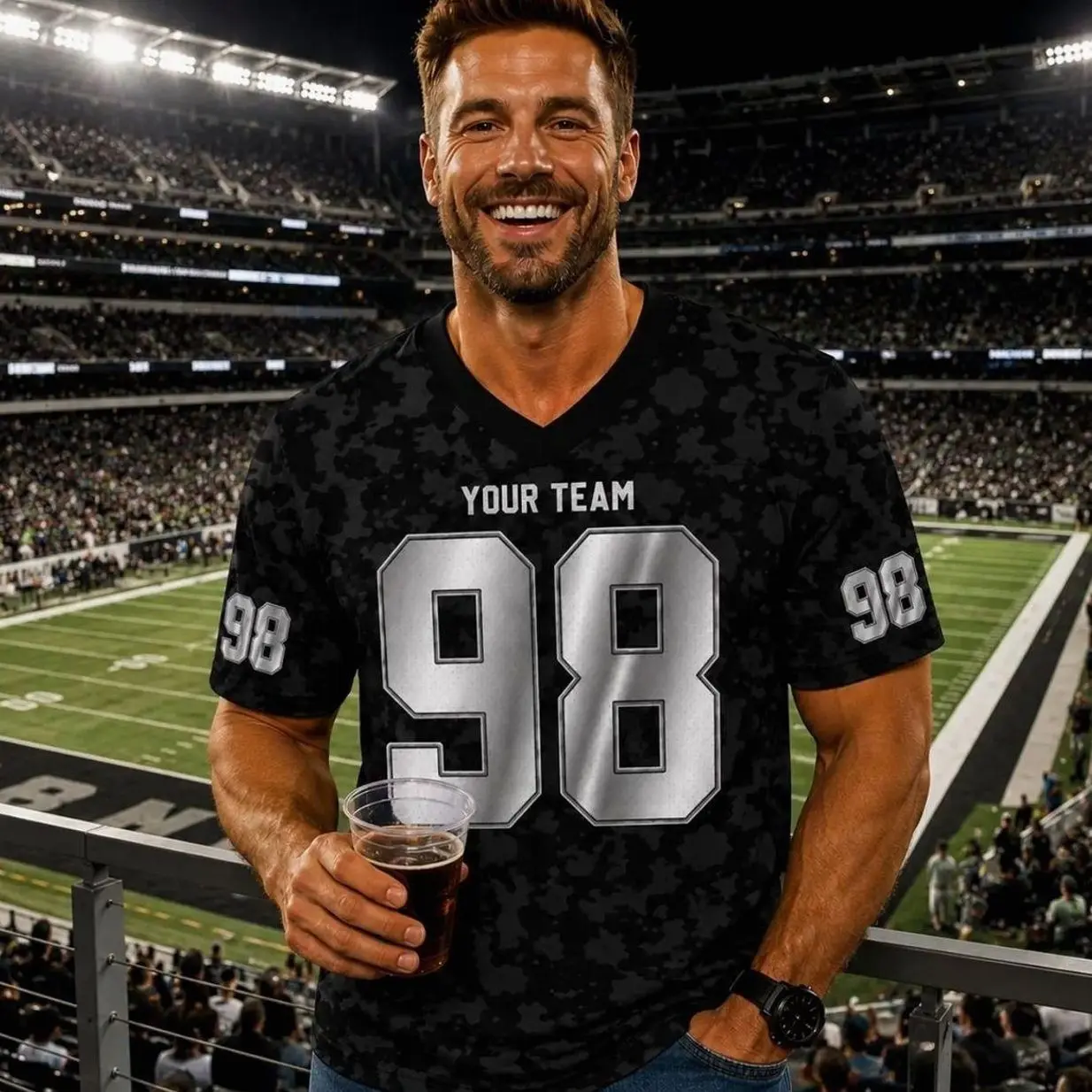 Vegas Blackout Football Jersey Custom Fan Gift, Personalized Raider Style Football Shirt, Game Day Streetwear Sports Apparel 6E8 6GP