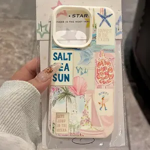 Ocean Sunlight Patchwork Phone Case, Casing, Full Protection Shockproof Tpu Shell, Compatible with iPhone 11-17 Pro Max, Anti-Slip Lightweight Soft Cover, Accessories