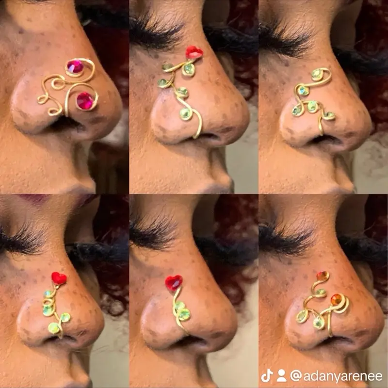 VALENTINE 6pc set NoseCuff Non-Piercing Nose Jewelry in Gold & Silver Tarnish-Resistant Copper Wire Nose Bridge Accessory for Stylish Wear