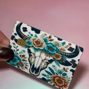 Anime Custom Credit Card Skin - Vibrant Turquoise Floral Cow Skull Vinyl Decal Sticker, Premium DIY Decal Film for Scrapbooking & Stamping (Toys & Hobbies)