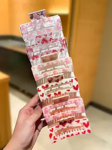 6/4pcs Women Heart Print Square Hair Clips, Cute & Sweet Hair Accessories, Suitable For Valentine's Day, Everyday Casual And Outing, Approx. Length 3.35inch/8.5cm, Women Accessories, Valentine's Day Gift Women Hair Claw Elegant Claw Clip, Hair Clip Set