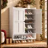 【18-24 Pairs & Adjustable Shelves】ONBRILL 7+1 Tier Farmhouse Shoe Storage Cabinet,  45'' Tall Modern Shoe Cabinet with Metal Legs, Shoes Rack Organizer Cabinet for Entryway, Front Door,Livingroom Bedroom Furniture,Christmas Gift【Black Friday】