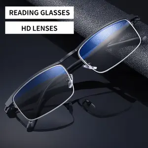 A pair of fashionable, high‑definition reading glasses with multiple focal points, metal semi‑frame design—convenient and practical —strength from +100 to +400, unisex.