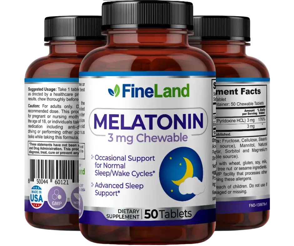FineLand MELATONIN 3 mg Advanced Sleep Support, Chewable Melatonin, Occasional Support for Normal Sleep/Wake Cycles Healthcare Natural