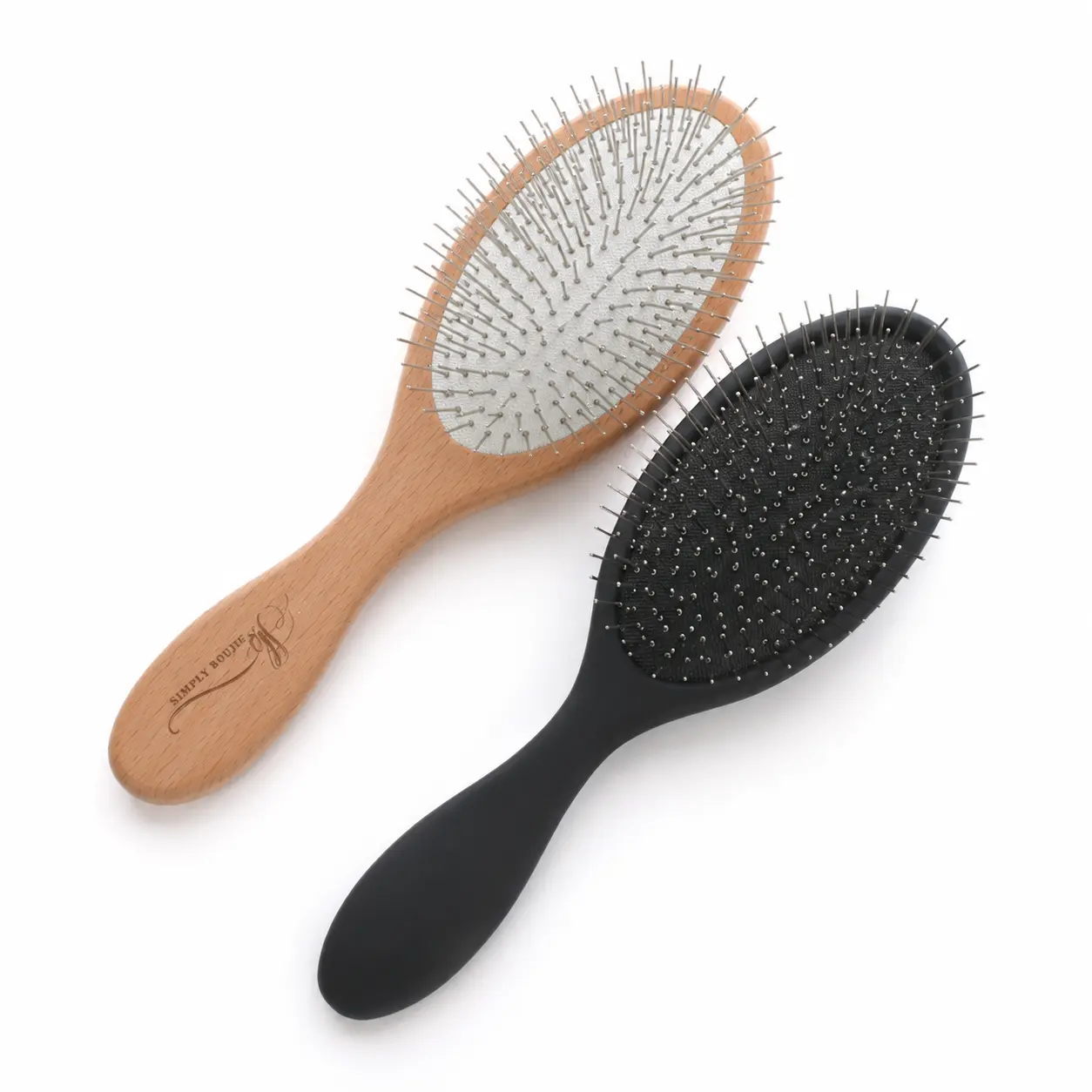 Beech Wood & Matte Black Hair Brush Bundle | Wood + Resin Detangling Set | Scalp Massage Wet Dry Brush for Curly Thick Fine Hair | Extension & Wig Safe | Gift Set
