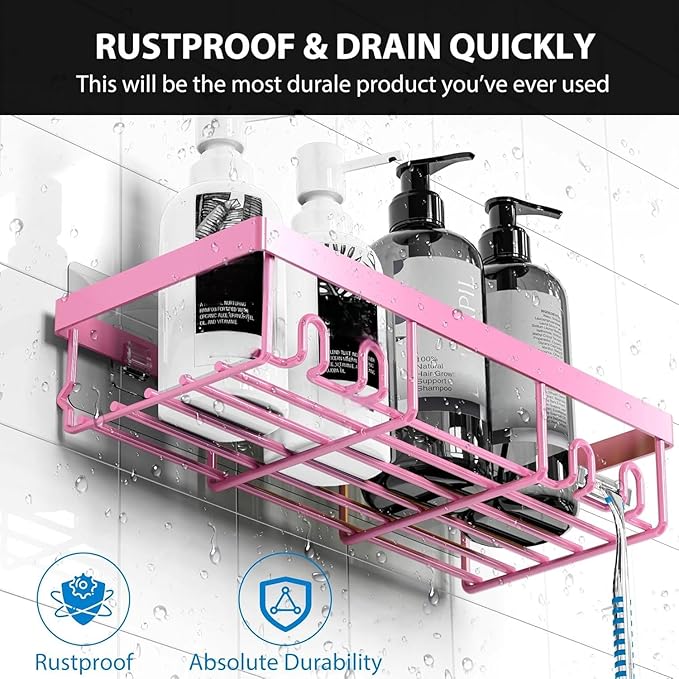 5 Pack Adhesive Shower Caddy - Mother's Day Gift | Rustproof Stainless Steel No Drill Bathroom Organizer Renter Friendly Wall Shelf for Shampoo #tiktokshopmothersday #mothersdaygift #bathroomorganization