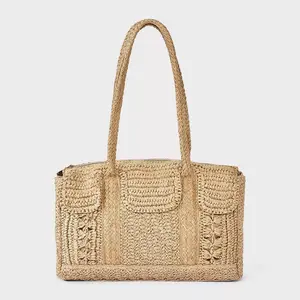 Straw Satchel Tote Bag - A New Day Natural