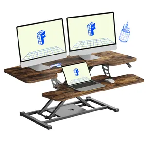 【TikTokShopBlackFriday】 Height Adjustable Standing Desk Converter, Sit-to-Stand Desk Riser U-Shape with Spacious Removable Keyboard Tray, 2-Tier Desktop Computer Workstation in Rustic Color