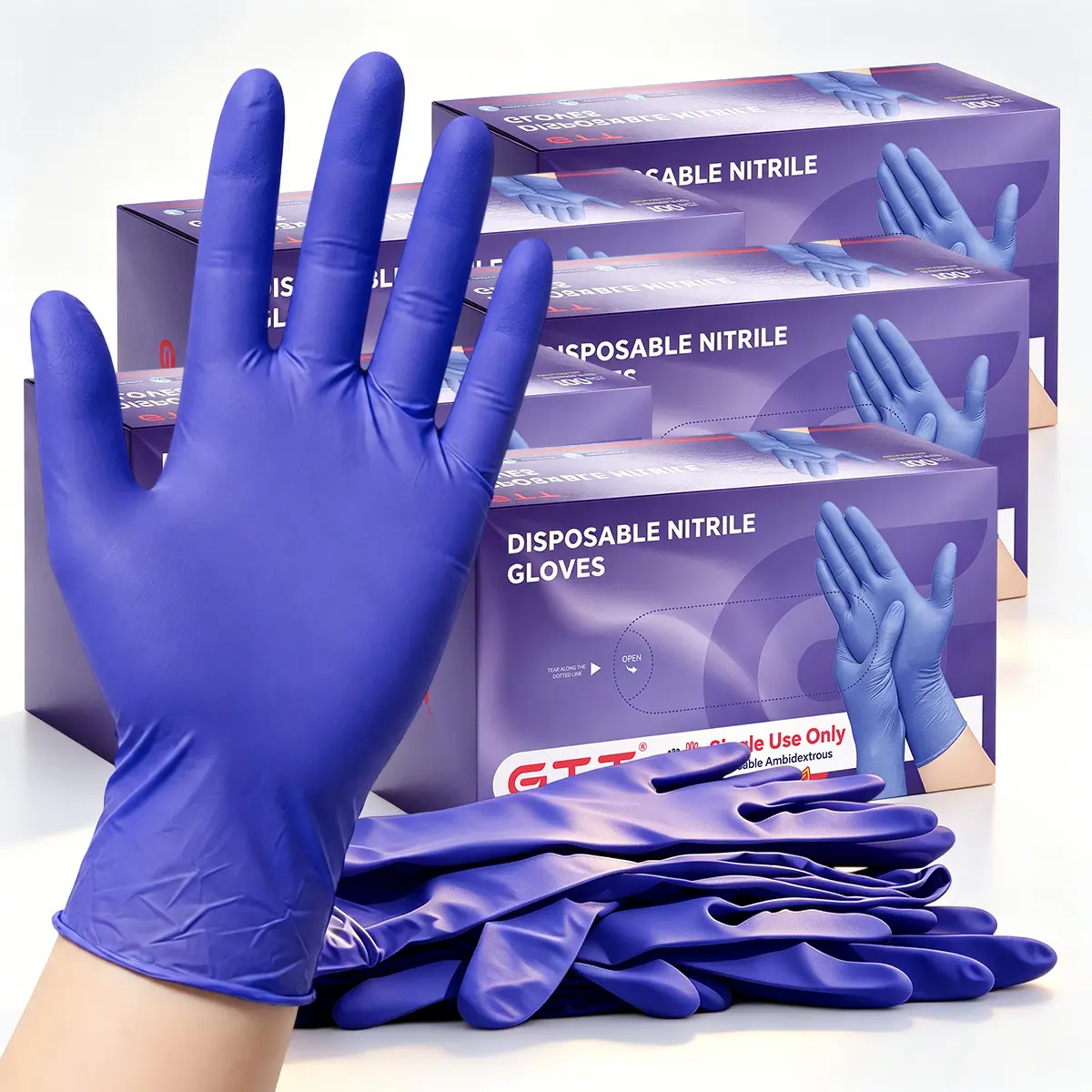 GTT 500 Pcs Purple Heavy Duty 5.5 Mils Nitrile Gloves, Latex Powder Free, Puncture Resistant, Textured Fingertips Touch Screen Gaming, Multi-Use Kitchen Salon Pet Painting Cleaning