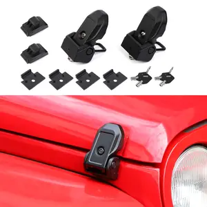 Car Clip Kit, 2-Piece Steel Engine Hood Lock Catch Bracket Latch Buckle Automotive Accessory for Jeep Wrangler JK, JL, JT Truck