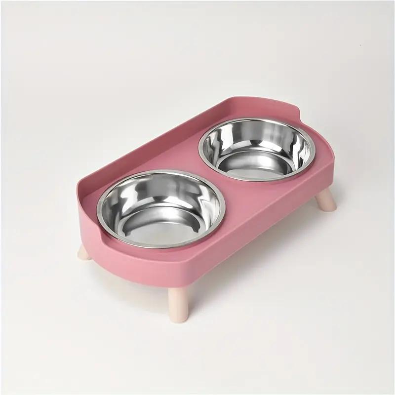Raised Height Double Pet Food Bowl, Stainless Steel Non-Slip Feeder for Cats & Small Dogs, Easy-to-Clean Water Dish