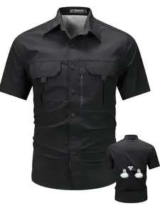 Summer outfit: New men's quick drying tactical casual short sleeved shirt, outdoor workwear, multi pocket lapel shirt, men's military elastic shirt, men's breathable top T-shirt, Casual comfy shirt, Casual Collared Shirt