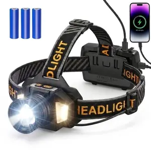 150000 Lumen Rechargeable Headlamp 60H Long Battery Life Detachable 9 Modes Super Bright 50W Bulb IP68 Waterproof 90° Adjustable Sensor Headlight for Outdoor Camping Fishing Running Hunting Tactical Flashlight