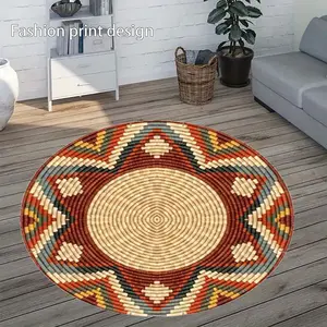 1 floor mat, Round rug, Geometric pattern rug, Household Decorative Rug, suitable for home decor, hotel decoration, New Year holiday decoration, Valentine's Day decoration