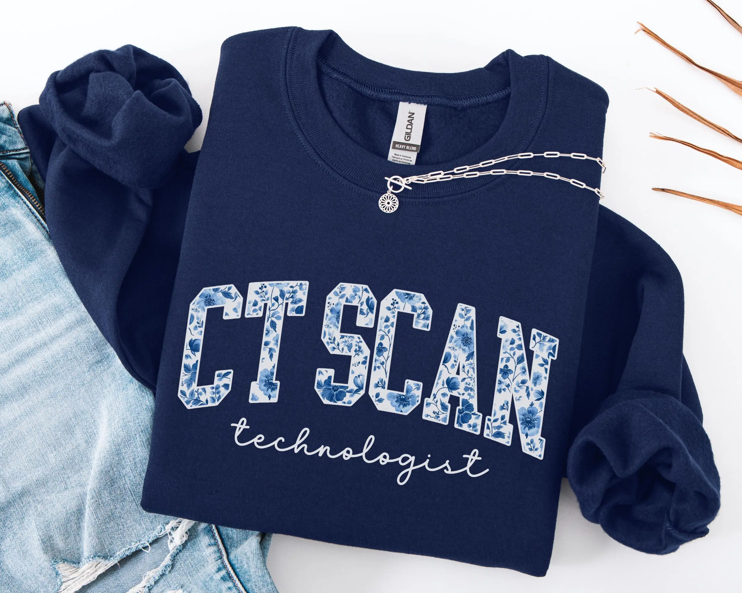 CT Scan Sweatshirt / Short Sleeve T-SHIRT, Ct Tech , Computed Tomography , Blue toile Ct Womenswear Tops
