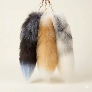 Premium Modacrylic Fox Tail Keychain - Ultra-Soft Cruelty-Free Faux Fur Bag Charm - Y2K Aesthetic Anime Cosplay Pendant for Bags & Waist