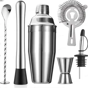 Cocktail Shaker Set, 6 Counts/set Cocktail Shaker & Filter & Spoon & Pourer & Straw & Stirrer, Stainless Steel Bar Tool Set for Home Kitchen Party, Utensils, Home Bar Accessories