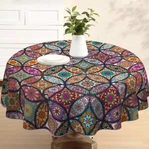 Boho Style Floral Print Tablecloth, Round Tablecloth, Table Cover for Dining Room, Kitchen, Restaurant, Small Gathering, Picnic Table