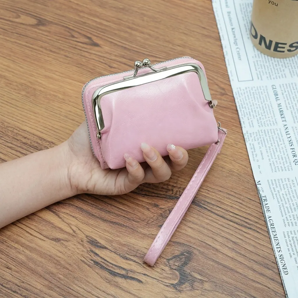 1pc Vintage Wax Leather Wallet, Dual Open Mini Wristlet Bag, Portable Earphone Lipstick Case, Cute Small Bag for Women, Daily Use
