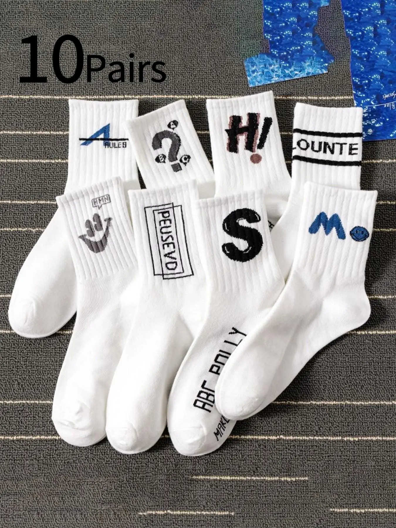 10 Pairs Teen Socks, Men's Breathable Casual Ankle Socks, Letter Print Long Socks, Basketball Athletic Sports Socks, Fall Winter New Arrival