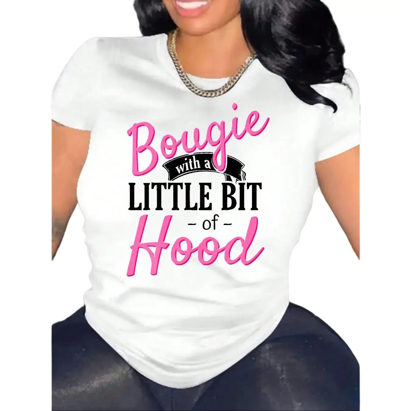 Graphic T-Shirt for Women - "Bougie with a Little Bit of Hood" Print, Casual Round Neck Short Sleeve Top in 100% Soft Cotton