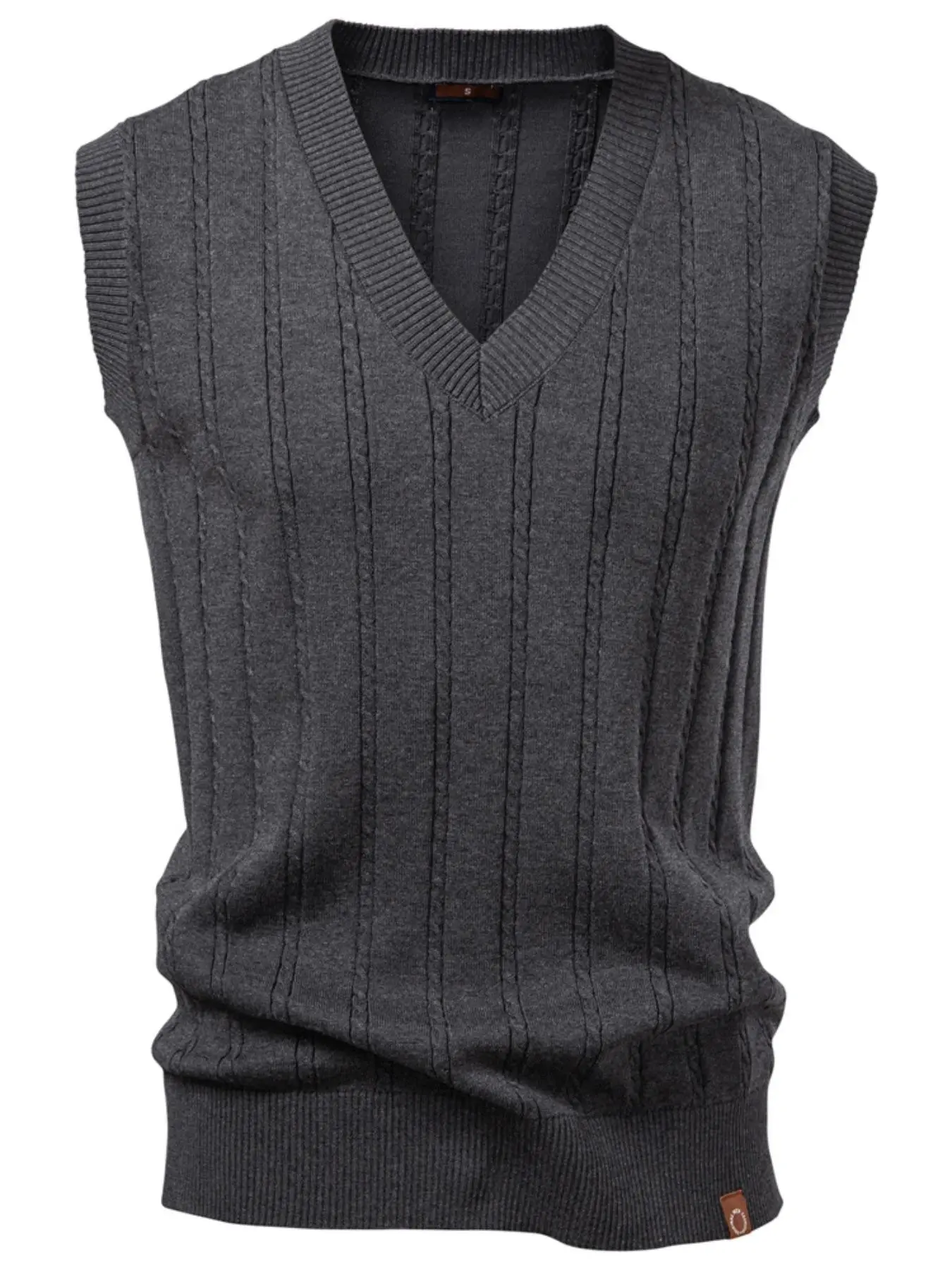 Men's casual V-neck Knit sweater vest with letter logo, comfortable fabric, suitable for men's outerwear sweater vest in autumn and winter. Men's casual athletic sports top.