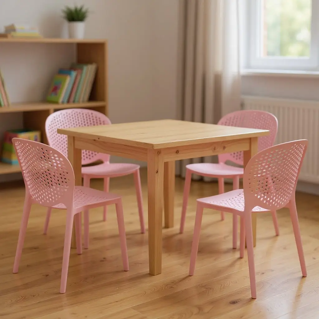 HomeRoots 554665 Modern Lightweight Durable Plastic Juvenile Stacking Chairs - 4-Seat Set, 23"h x 14"w x 16"d, for Children's Playrooms & Classrooms
