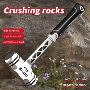 Industrial-grade octagonal hammer - 1 piece - 2/3/4 pounds - one-piece forged hollow hammer, non-slip handle, fully rust-proofed, suitable for home renovation, stone mining, demolition work, DIY projects, etc. - A must-have hand hammer for workers