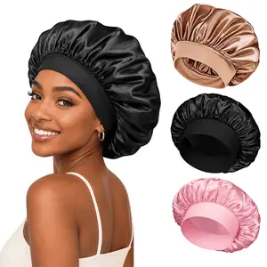 Silk Satin Hair Bonnet Set for Women Soft Elastic Sleep Wrap Night Hair Cover for Curly Natural Hair Frizz Control Protection