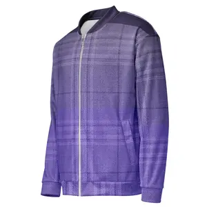 Royal Amethyst Bomber Jacket - Canvas Art Products - Menswear Purple Gradient Plaid Fitted Long Sleeve Zipper Coats with Side Pockets & Ribbed Hem - Polyester Tops Violet