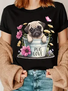 A Fun Printed T-Shirt Featuring Pugs, Perfect for Pug Enthusiasts