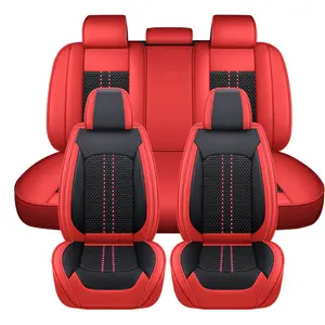 Napa Leather & Ice Silk Car 5 Seat Covers Cushions Front Rear Seats Full Set Cool Protector Breathable Pad Mat Summer Cooling, Universal For Most Car, Car Seat Protectors