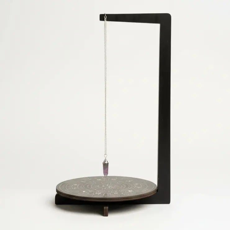 Black Wooden Pendulum Stand - Elegant Altar Display with Zodiac Symbols, Days of the Week, Numbers & Yes/No Answers for Divination Tool Symbolism Decorative