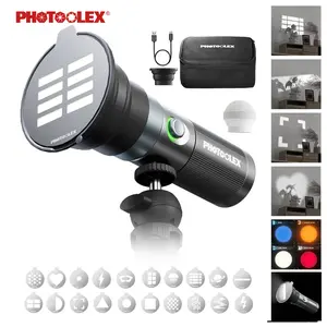 PHOTOOLEX 10W Photography Flashlight Set, 8400mAh Rechargeable Portable Spotlight with 4 Switchable Colors, 20 Creative Pattern Magnetic Gobos, Can Be Used as Soft Portrait Light for Vlog, Live Streaming & Content Creation, Perfect Gift for Creators