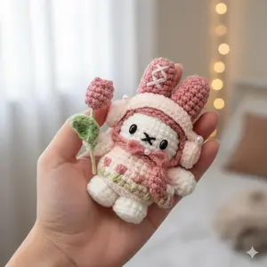 Bunny Tulip Miffy Handmade Crochet Lifestyle Keychain Bag With Charm, Gift For Her, Miffy Amigurumi, handmade Miffy Keychain crochet