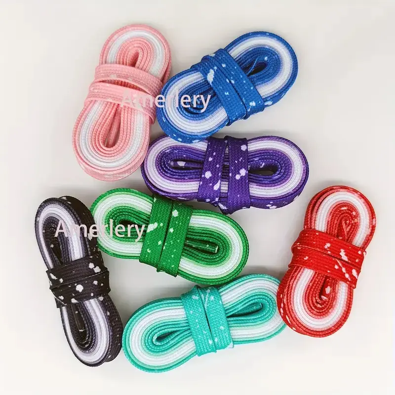 7 Pair Floral Print Polyester Flat Shoelaces for Sneakers, Machine Washable Sports Style Athletic Shoe Laces with Printing Craftsmanship, Elastic Shoe Laces, Gradient
