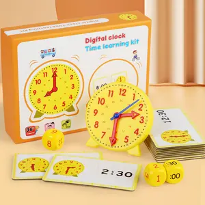 1 Set Time Teaching & Demonstration Clock Model, Including 1 Count Plastic Clock & 3 Counts Dices & 12pcs Double-sided Content Cards, Math Learning Tools & Toys For Kids, Table Math Games, Christmas Gift