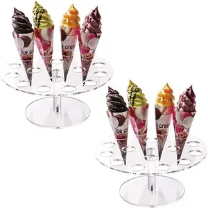 2 Pack Ice Cream Cone Holder Stand with 16 Holes, Ice Cream Cone Display Stand Holder, Cupcake Stand, Clear  Cone Display Stand Weddings  Showers Birthday Parties Anniversaries Christmas