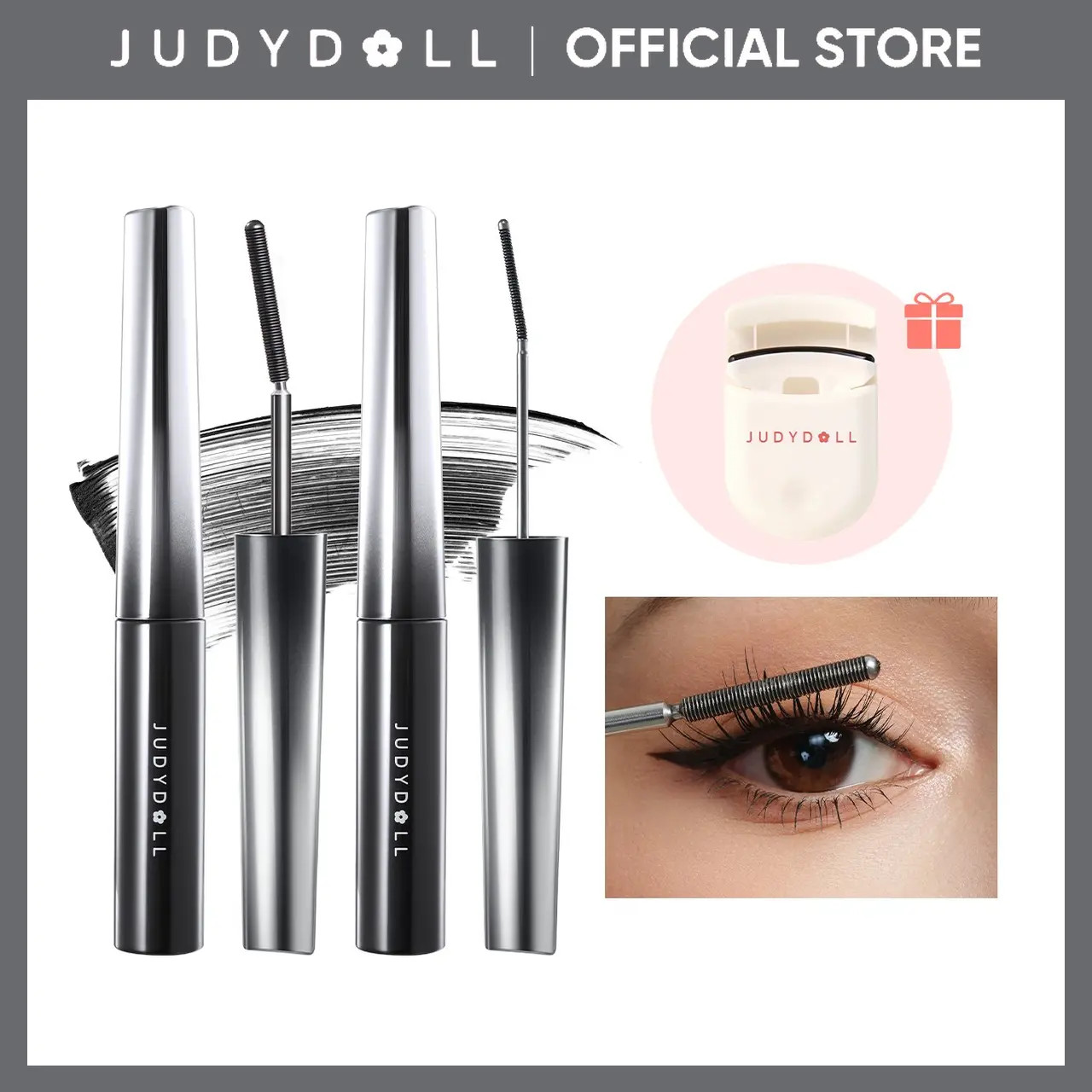 JUDYDOLL 3D Curling Eyelash Iron Mascara Set, Black & Brown, Curling, Lengthening, Long-Lasting, Waterproof, Smudge-Proof, 24-Hour Wear, Natural Extension And Thickening Effect, Ultra Fine Volumizing Mascara, Cosmetics, Refresh Look Makeup, Summerwins