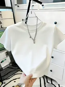 Women's Y2K Crop Top, Short Sleeve Slim Fit T-Shirt, Casual Crew Neck Basic Tee, Soft Breathable Cotton Blend Fabric, Vintage Streetwear Aesthetic, High Waist Design to Accentuate Curves, Trendy Solid Color Tshirt for Summer Fashion Looks, Womenswear